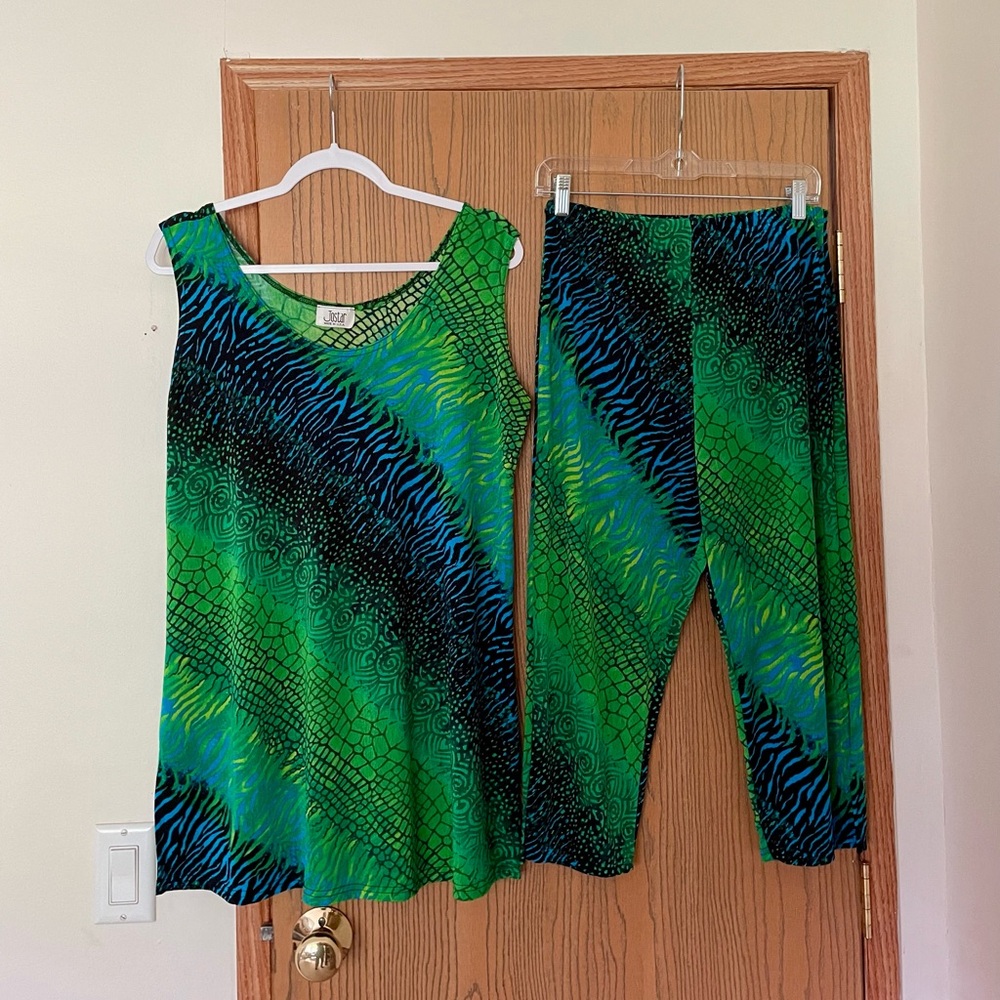 Emerald and Navy Straight Leg Pants